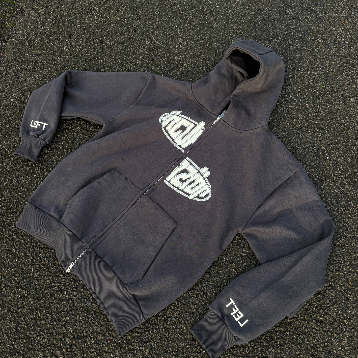 Incurzion | Relaxed Double Zip Hoodie | Charcoal | Embroidered