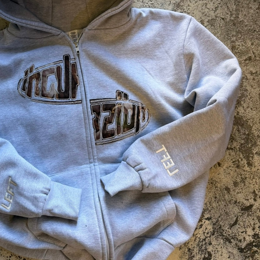 Incurzion | Relaxed Double Zip Hoodie | Grey | Realtree Camo Embroidered