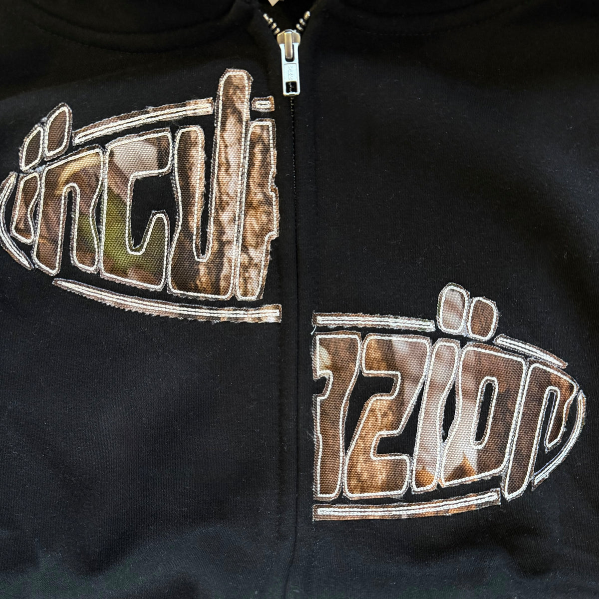 Incurzion | Relaxed Double Zip Hoodie | Black | Realtree Camo Embroidered