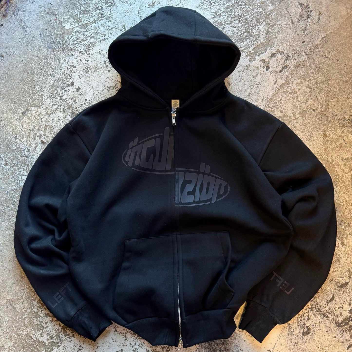 Incurzion | Relaxed Double Zip Hoodie | Deep Black