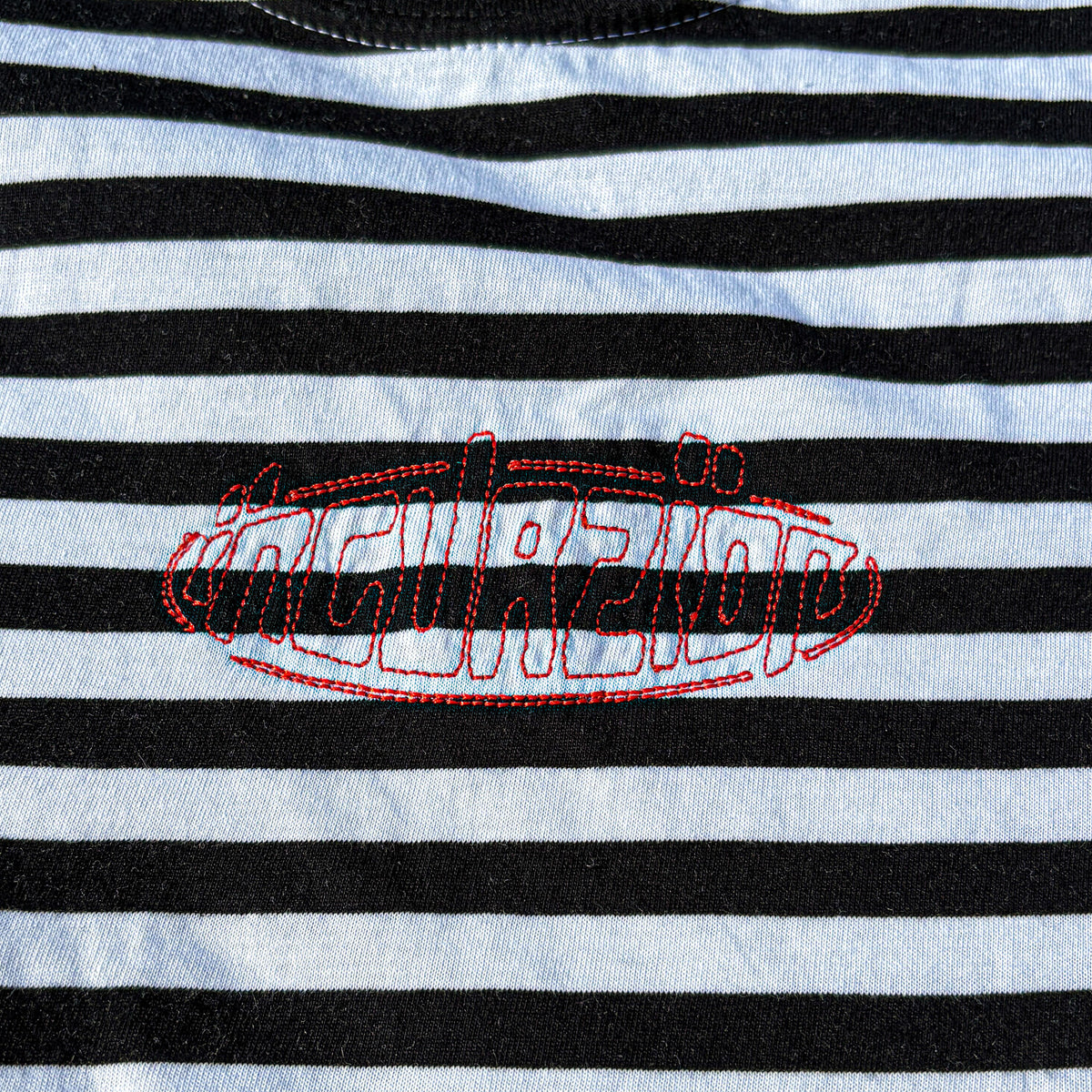 Incurzion Stripe | Red Embroidery |  White & Black T Shirt
