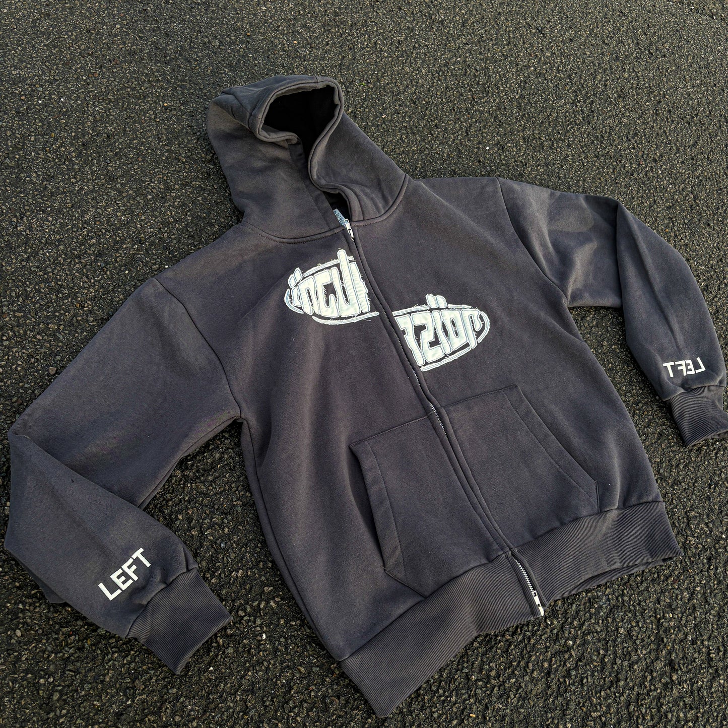 Incurzion | Relaxed Double Zip Hoodie | Charcoal | Embroidered