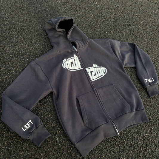 Incurzion | Relaxed Double Zip Hoodie | Charcoal | Embroidered
