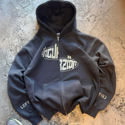 Incurzion | Relaxed Double Zip Hoodie | Charcoal