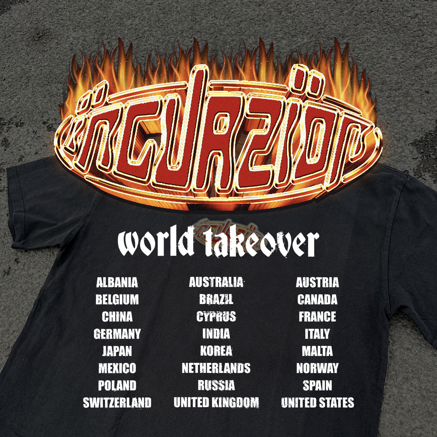 'World Takeover’ Heavyweight, Washed T Shirt.